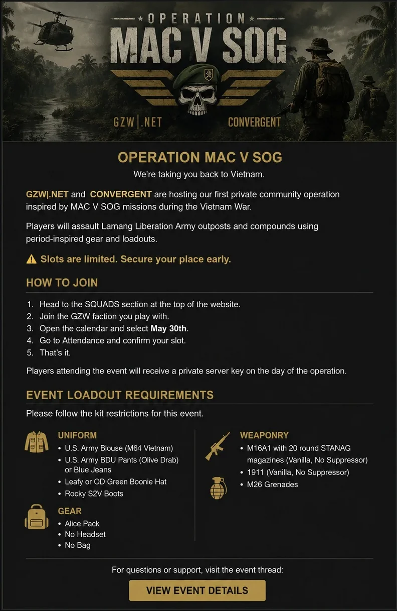 OPERATION: MAC V SOG | MAY 30TH AT 10PM EST